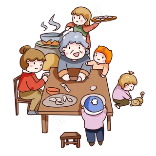 手绘卡通立冬包饺子