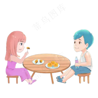 中秋节坐着一起吃月饼的情侣元素