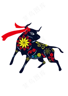 牛年民族拼色牛剪纸