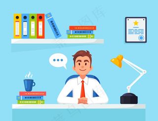 在办公桌旁工作的商人。