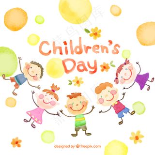 快乐儿童和圈子的水彩画背景