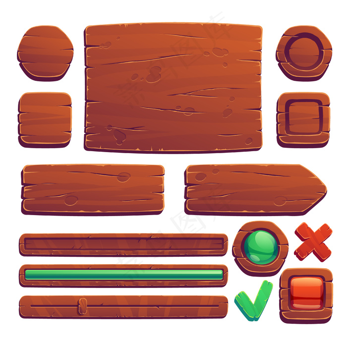 木制游戏按钮和横幅banner