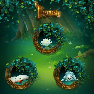 游戏用户界面的不同项目集。电脑游戏背景说明屏幕的阴影森林图形用户界面。