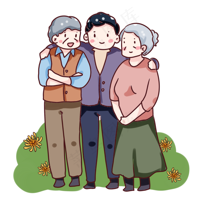 手绘卡通重阳节回家看望父母