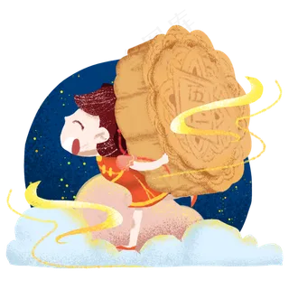 中秋节背月饼的汉服女孩