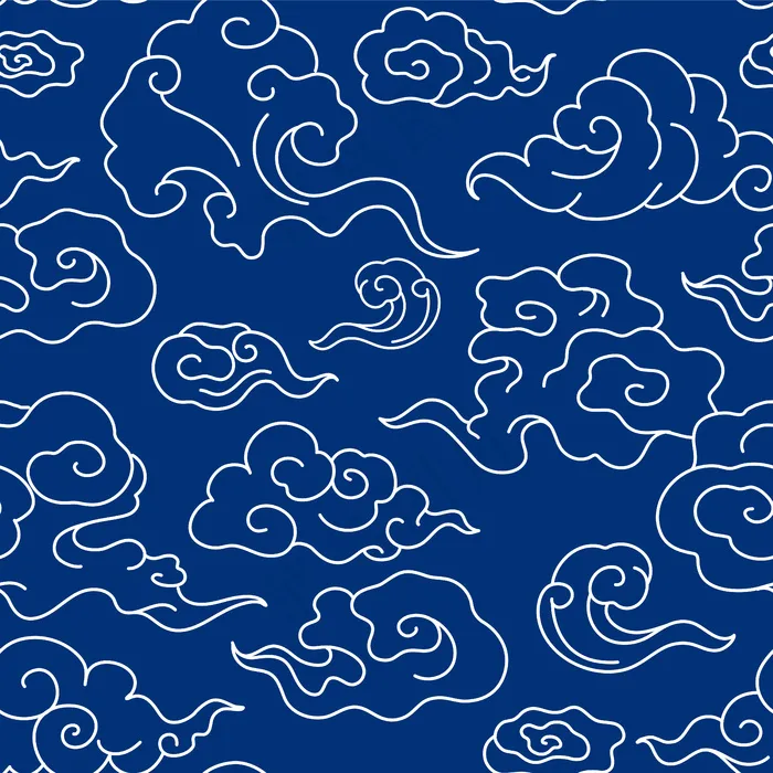无缝云纹蓝色背景，中国东方插画矢量
