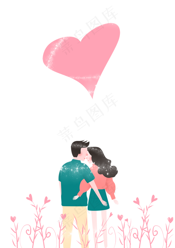 七夕情人节情侣唯美插画