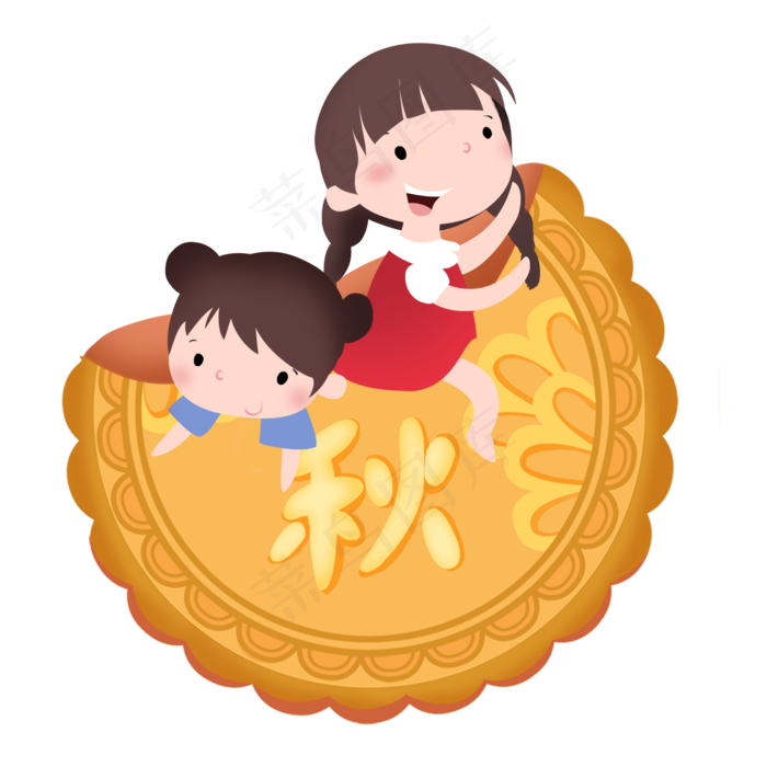 中秋节坐在月饼女孩素材