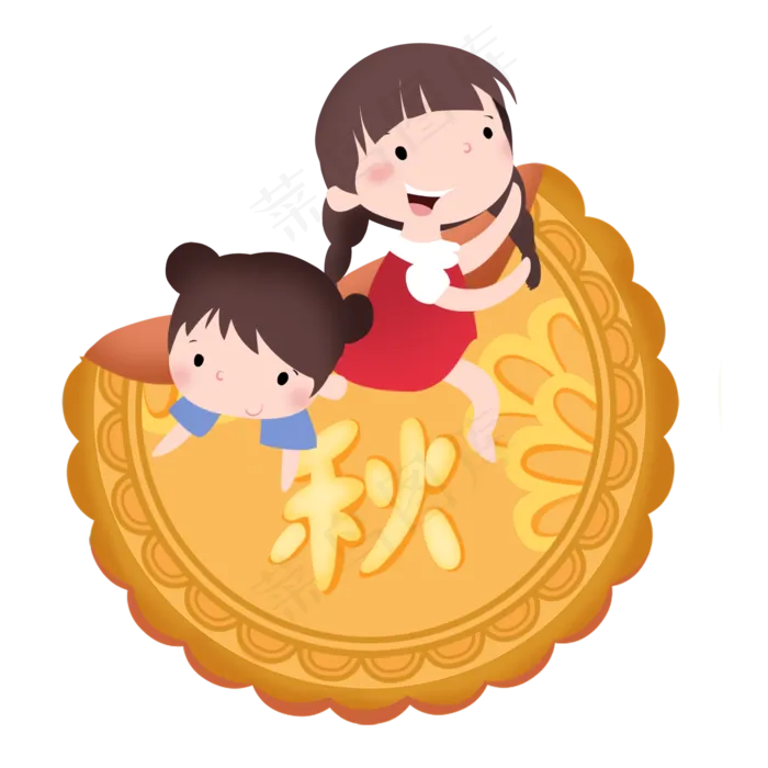 中秋节坐在月饼女孩素材(2000X2000(DPI:300))psd模版下载