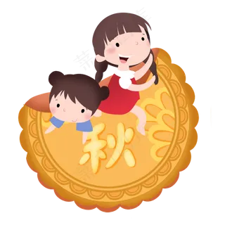 中秋节坐在月饼女孩素材