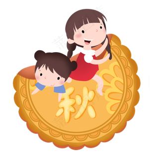 中秋节坐在月饼女孩素材