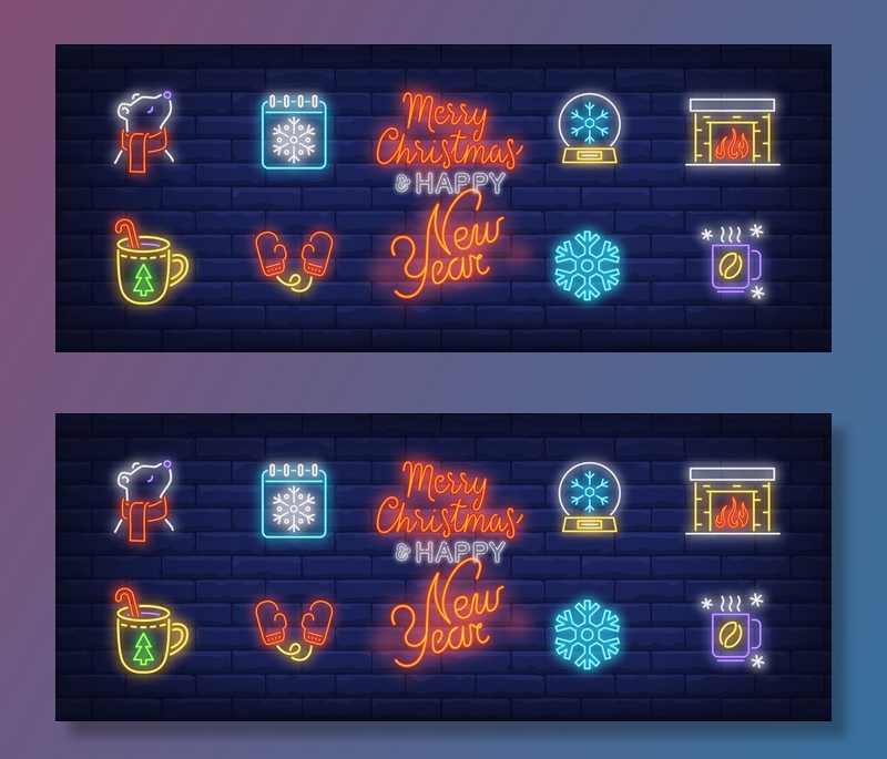 带壁炉的霓虹灯风格的冬季标志