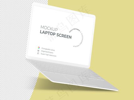 清洁浮动笔记本电脑屏幕模型样机模板