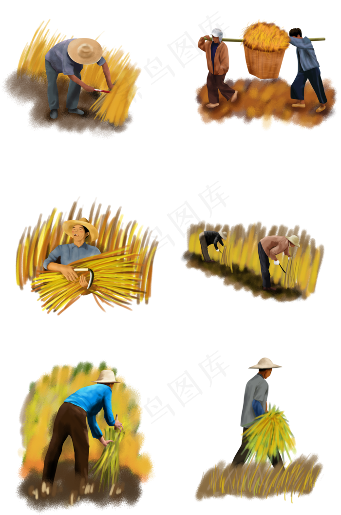 秋季收割手绘人物(2000X3020(DPI:300))psd模版下载