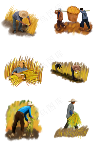 秋季收割手绘人物