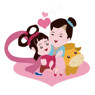 七夕情人节手绘牛郎织女团圆