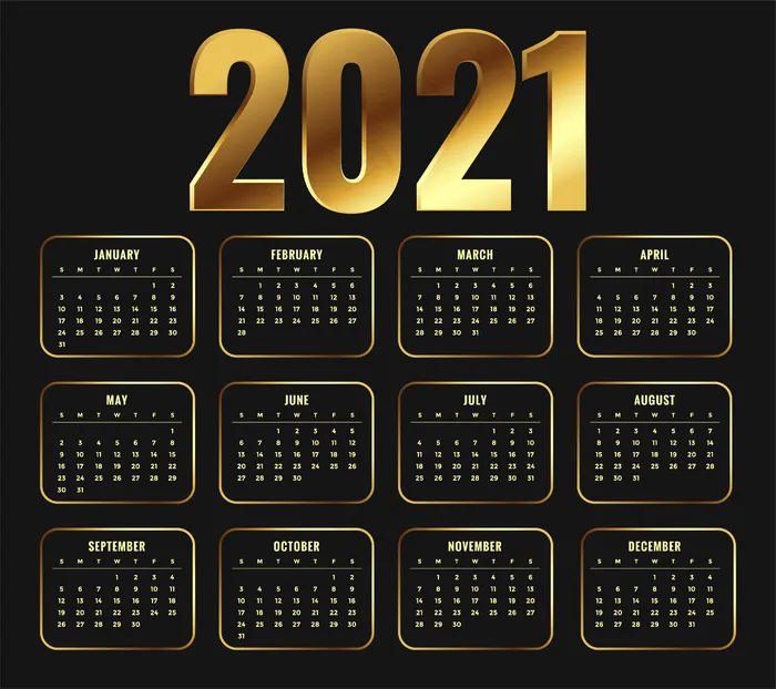 2021年金光闪闪的年历设计eps,ai矢量模版下载