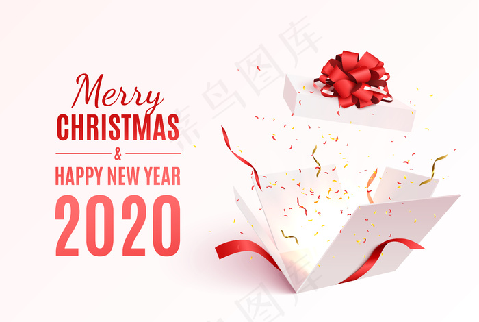 红丝带蝴蝶结礼盒。圣诞快乐，新年快乐横幅banner。