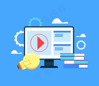 网络教育概念。卡通