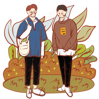 手绘时尚帅气文艺风青年卡通小插