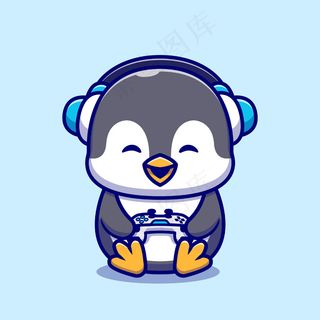 可爱的企鹅游戏卡通插图。