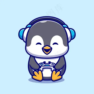 可爱的企鹅游戏卡通插图。