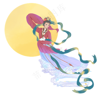 原创手绘卡通嫦娥奔月