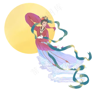 原创手绘卡通嫦娥奔月