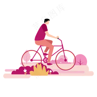扁平风秋天骑自行车旅游元素