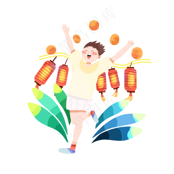 中秋节灯笼和男孩(2000X2000(DPI:300))psd模版下载