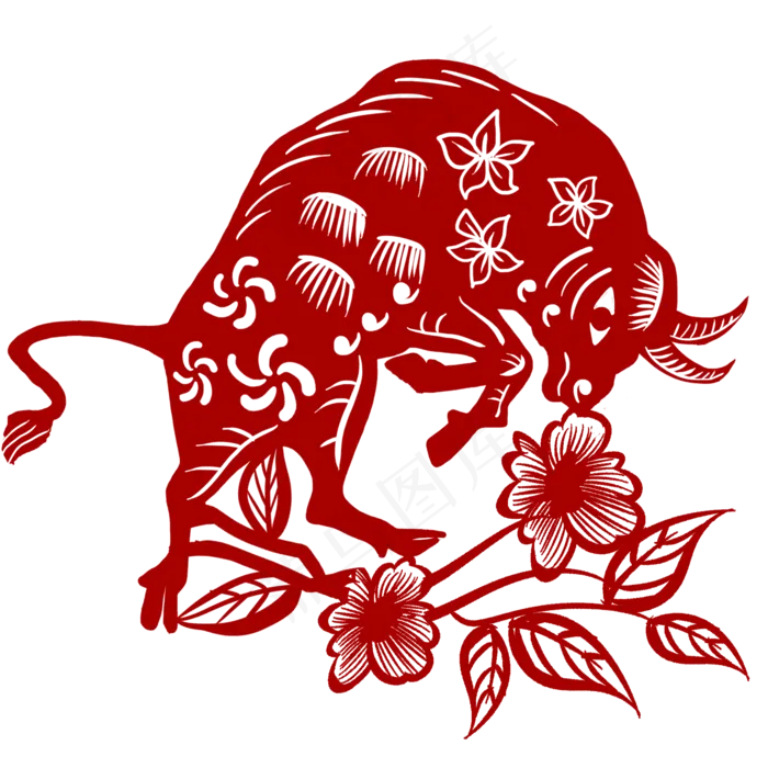 红色牛年剪纸(2000X2000(DPI:300))psd模版下载
