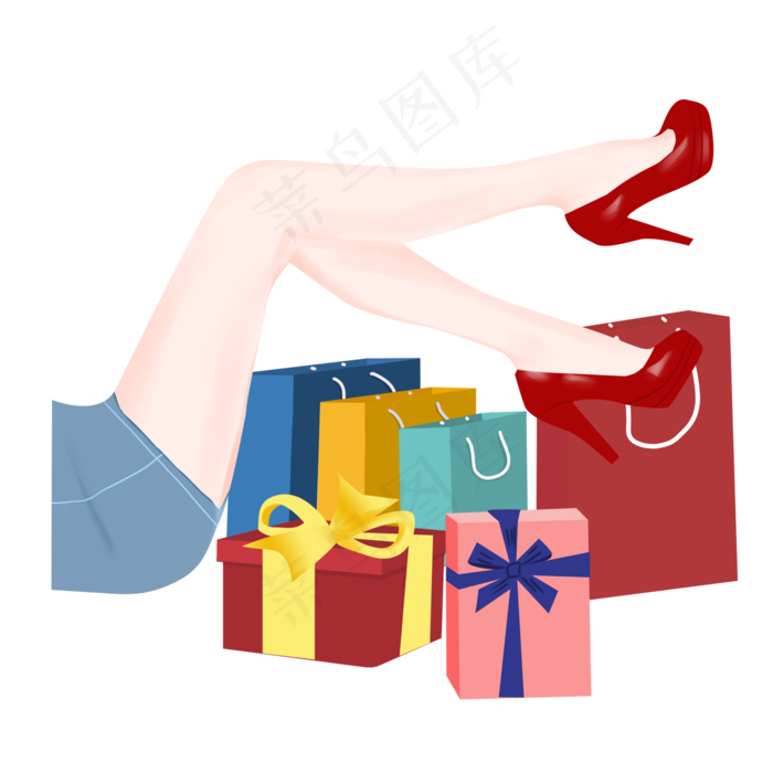 双十一卡通手绘躺着的女人和购物