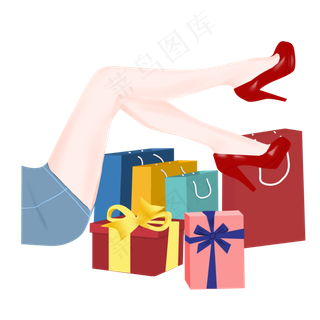 双十一卡通手绘躺着的女人和购物