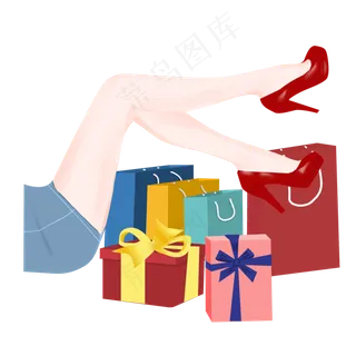 双十一卡通手绘躺着的女人和购物