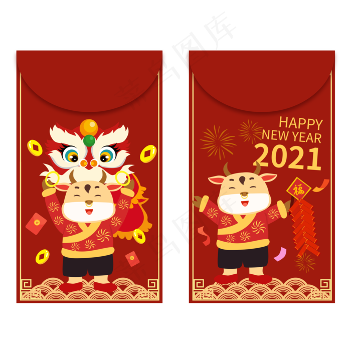 牛年新春红包矢量图(2000*2000px 300 dpi )ai矢量模版下载
