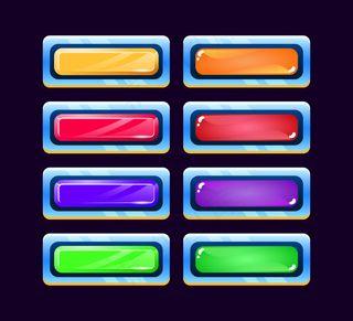 一套图形用户界面空间果冻和钻石按钮与各种颜色的游戏界面资产元素图标