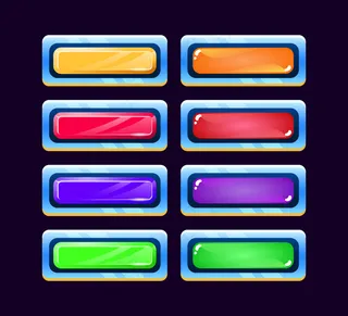 一套图形用户界面空间果冻和钻石按钮与各种颜色的游戏界面资产元素图标