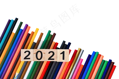 2021木质数字和彩色的铅笔 2021木质数字和彩色的铅笔