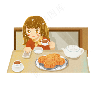 中秋吃月饼喝茶女孩png素材 中秋吃月饼喝茶女孩png素材