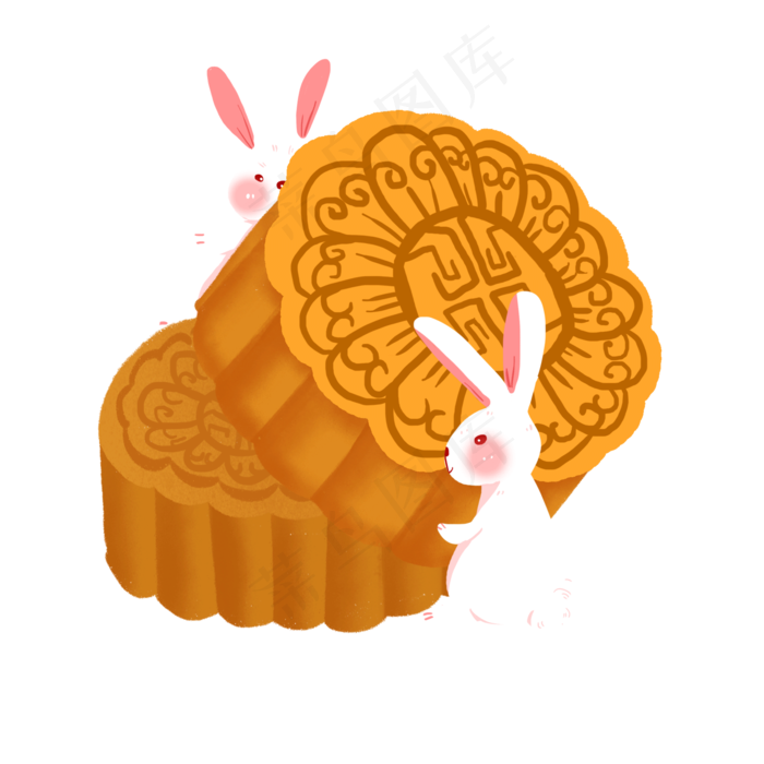 卡通中秋月饼和兔子(2000X2000(DPI:300))psd模版下载