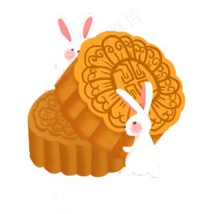 卡通中秋月饼和兔子