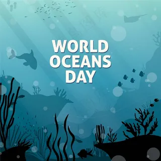 手绘世界海洋日概念图