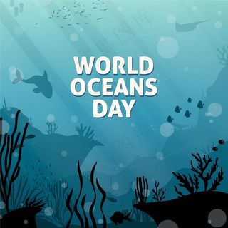 手绘世界海洋日概念图