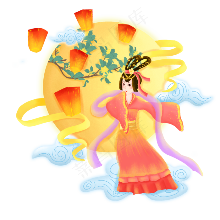 中秋节手绘嫦娥奔月(2000X2000(DPI:300))psd模版下载