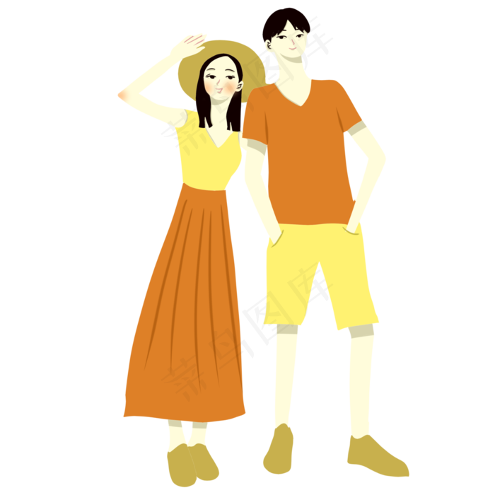 手绘情人节七夕节牵手情侣