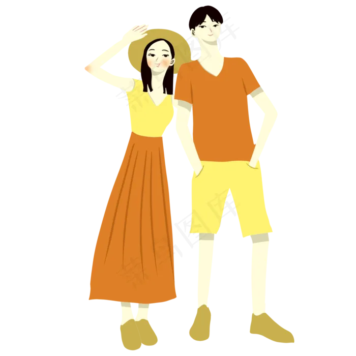 手绘情人节七夕节牵手情侣(3000X3000(DPI:762))psd模版下载
