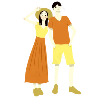 手绘情人节七夕节牵手情侣