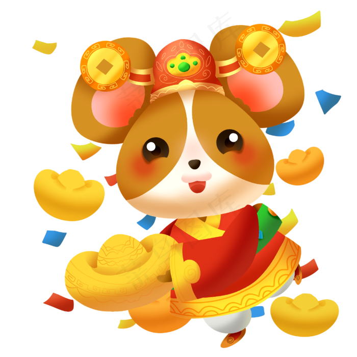 2020年春节红色喜庆鼠年金元宝,免抠元素
