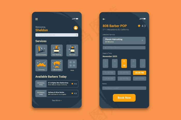 理发店预约应用eps,ai矢量模版下载