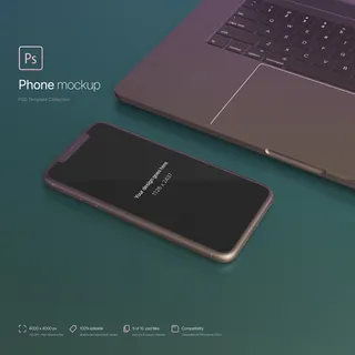 手机设置在一个抽象场景的笔记本电脑旁边